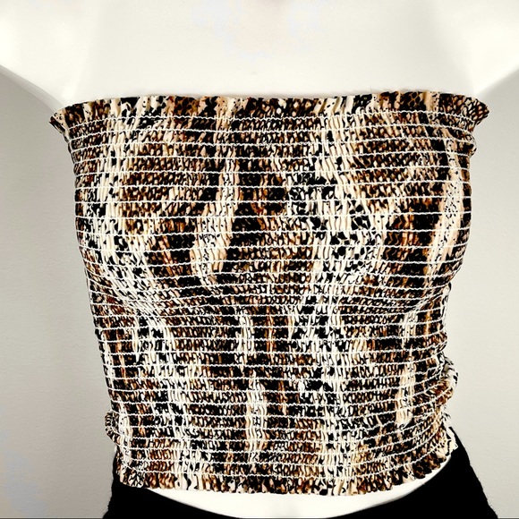 Windsor Tops - WINDSOR cropped tube top animal print M warm tones